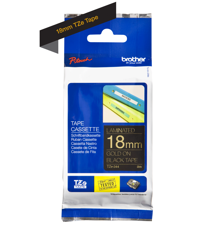 Brother Gold On Black Label Tape 18mm x 8m - TZE344