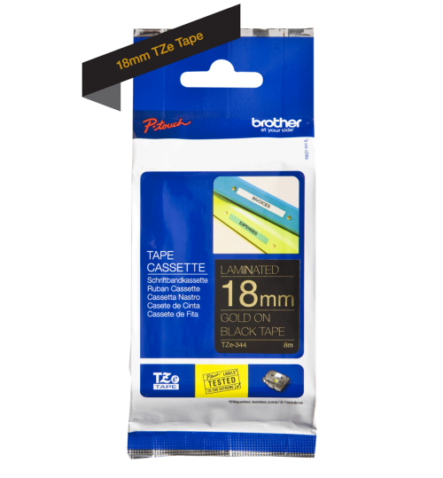 Brother Gold On Black Label Tape 18mm x 8m - TZE344