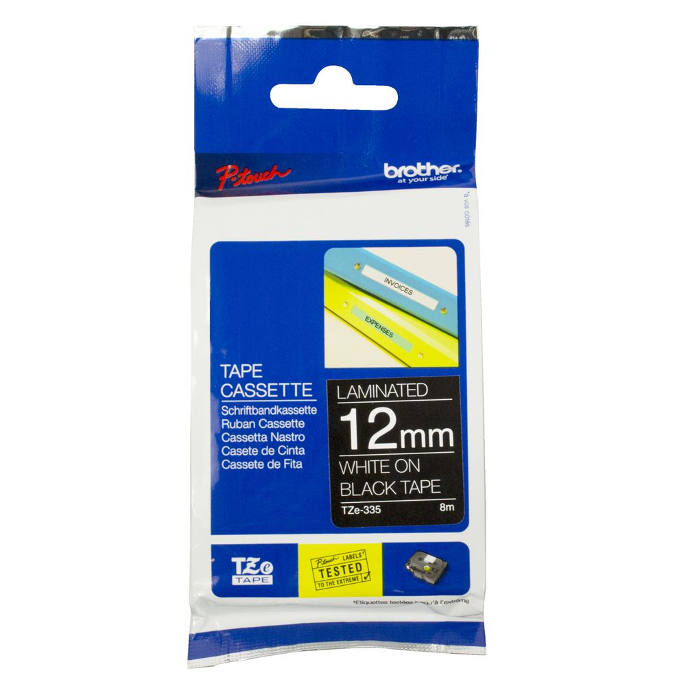 Brother White On Black Label Tape 12mm x 8m - TZE335
