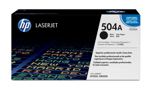HP 504A Black Standard Capacity Toner 5K pages for HP Color LaserJet CM3530/CP3525 - CE250A