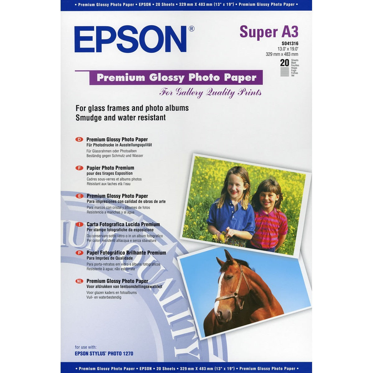 Epson A3 Plus Glossy Photo Paper (Pack 20) - C13S041316