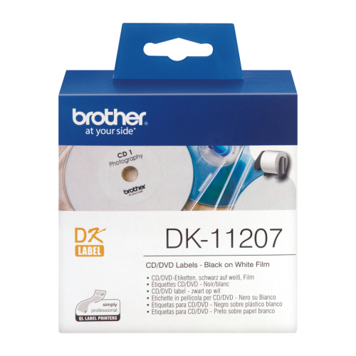 Brother Black on White CD/DVD Labels 58mm x 58mm (Pack 100 Labels) - DK11207