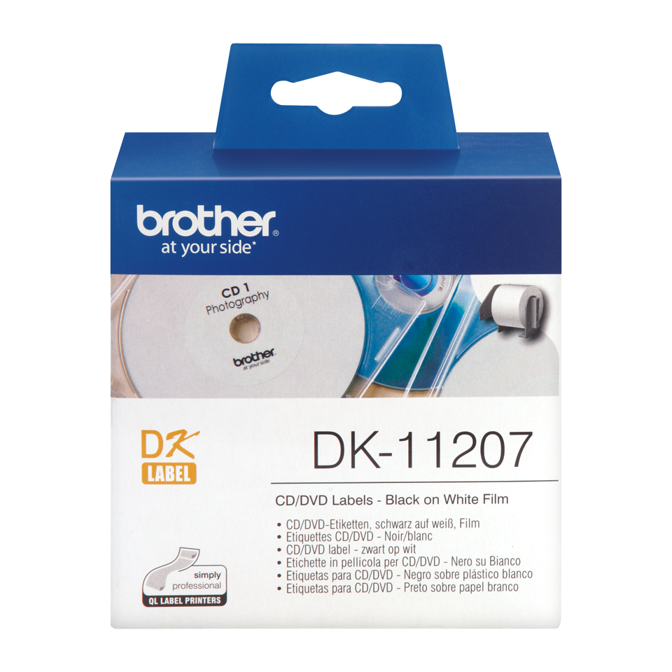 Brother Black on White CD/DVD Labels 58mm x 58mm (Pack 100 Labels) - DK11207
