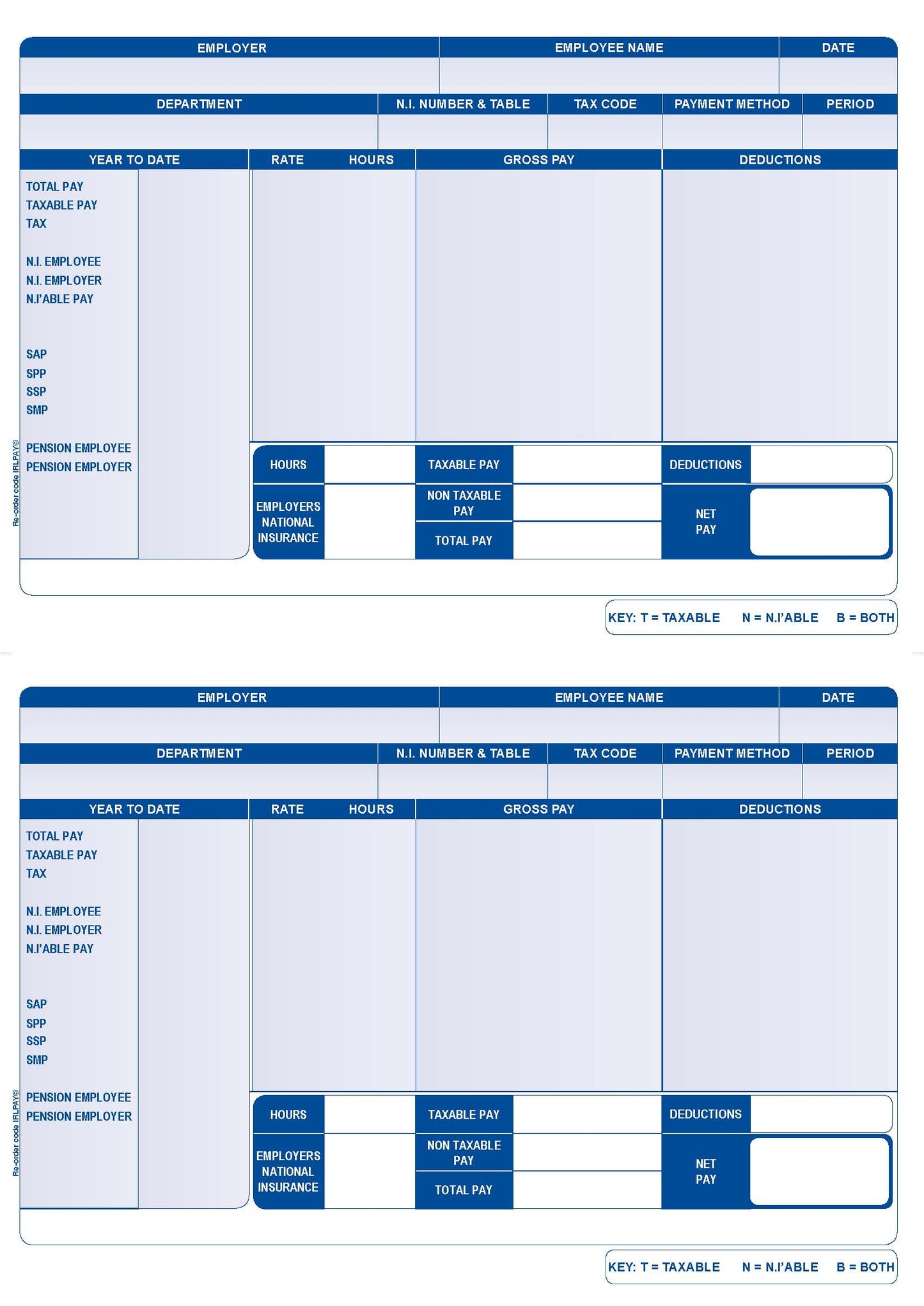 Iris Compatible A4 2 Per Sheet Payslip (Pack 1000) FY95