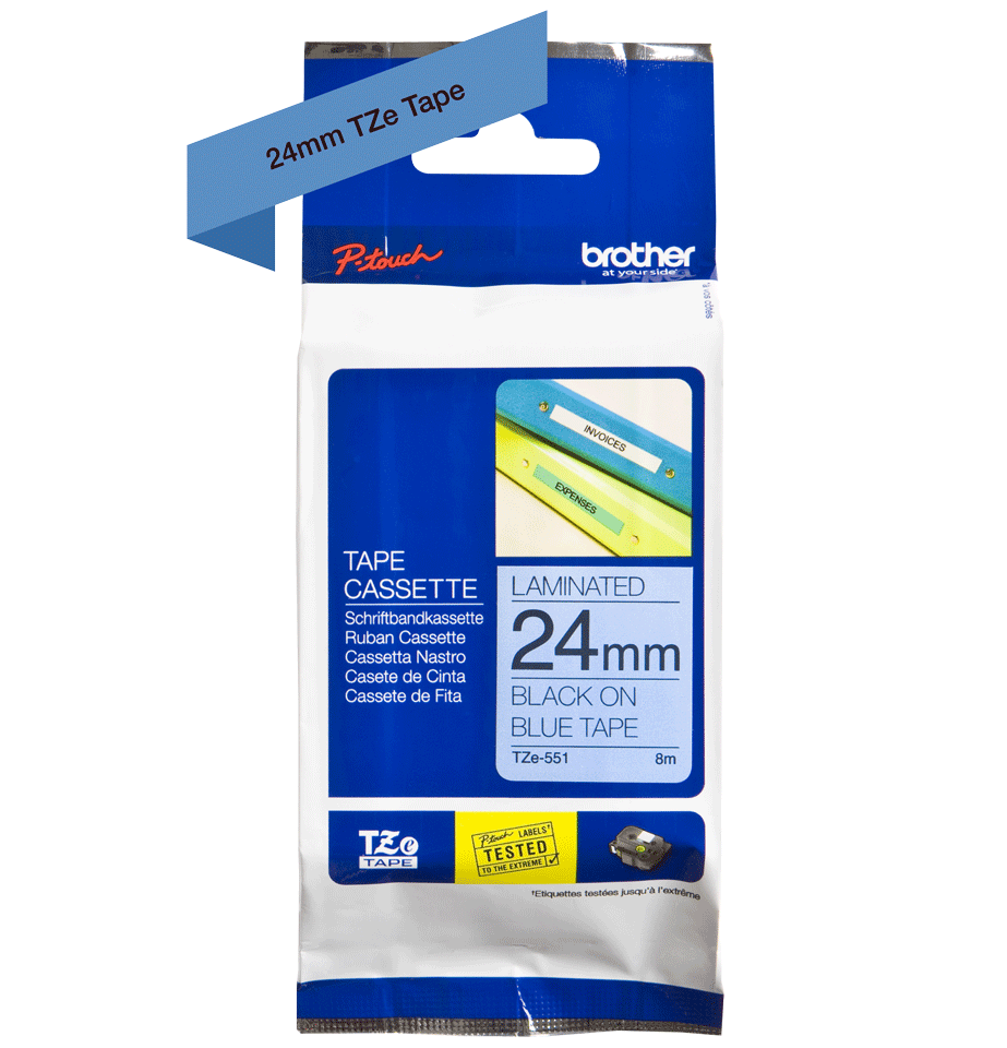 24MM GLOSS BLACK ON BLUE LABELLING TAPE