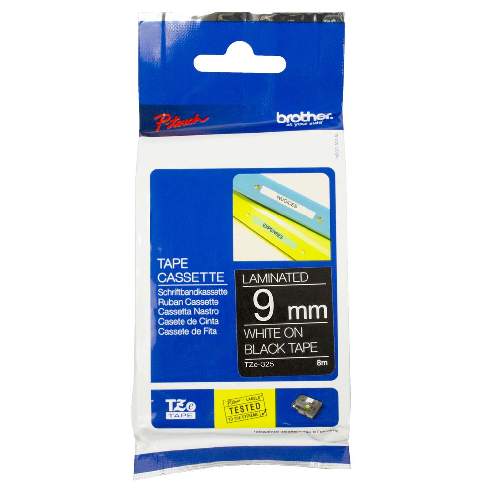 Brother White On Black Label Tape 9mm x 8m - TZE325