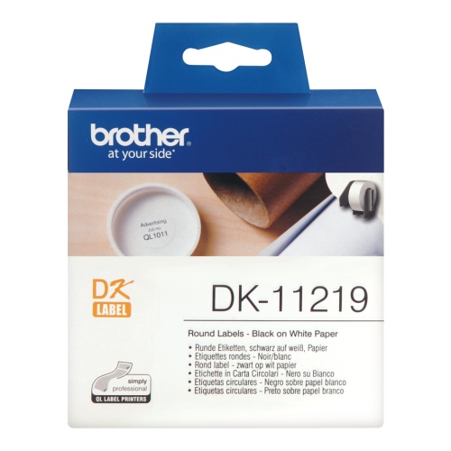 Brother Black on White Round Labels 12mm (Pack 1200 Labels) - DK11219