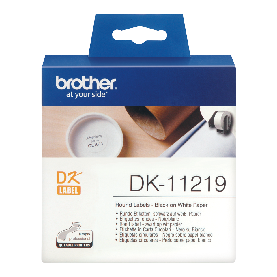 Brother Black on White Round Labels 12mm (Pack 1200 Labels) - DK11219