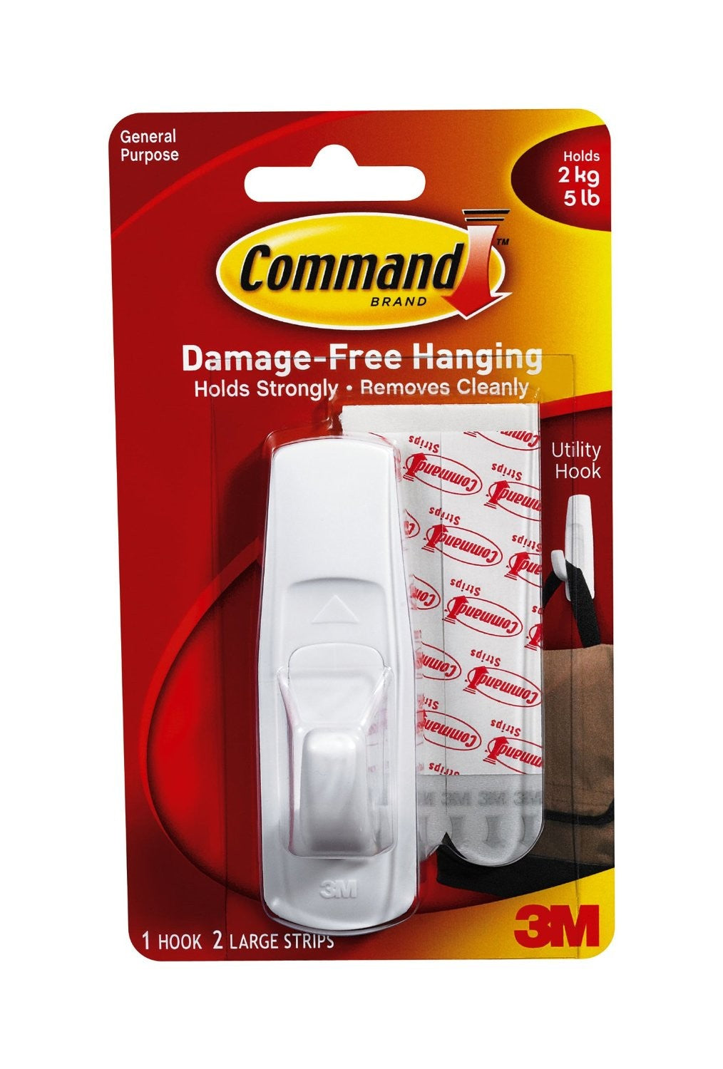 3M Command Large Utility Hook With Command Adhesive Strips White (Each) 17003 - 7100134221