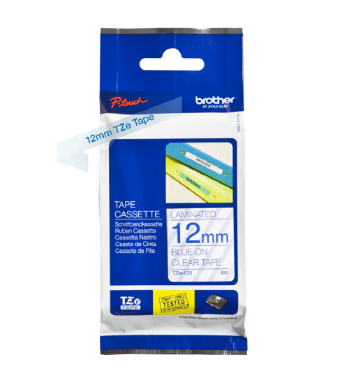 Brother Blue On Clear PTouch Ribbon 12mm x 8m - TZE133