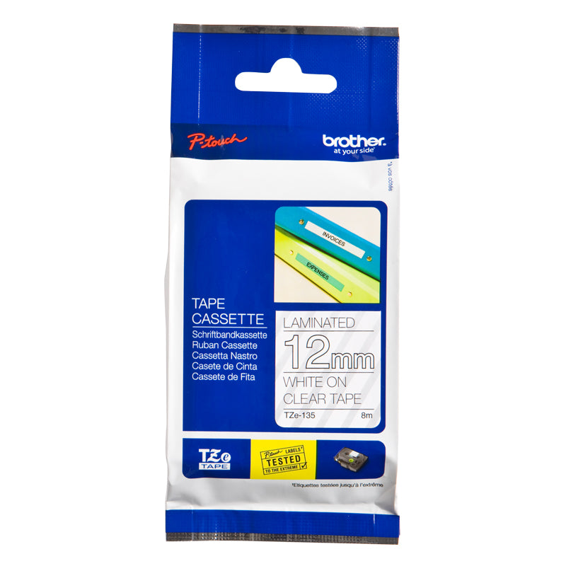 12MM GLOSS WHITE ON CLEAR LABELLING TAPE