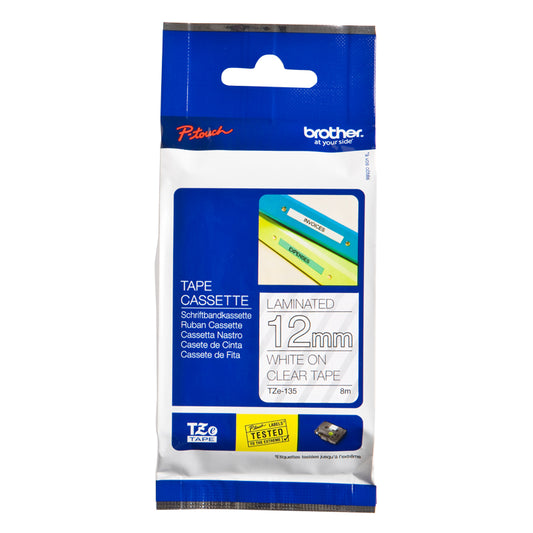 12MM GLOSS WHITE ON CLEAR LABELLING TAPE