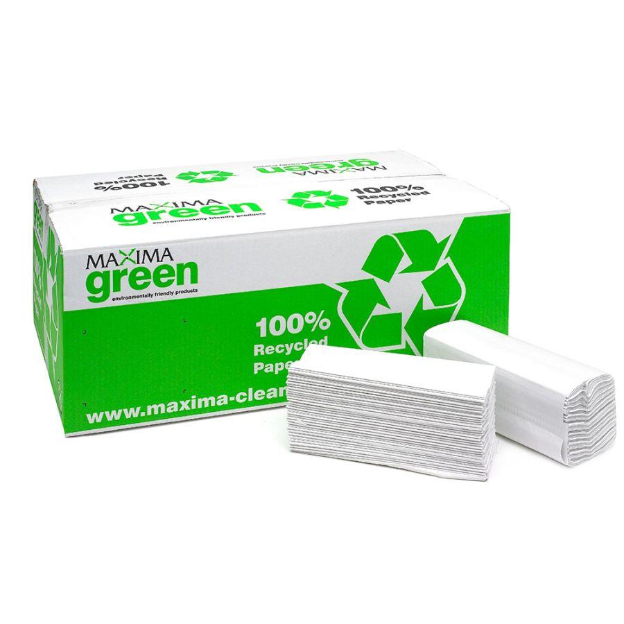 Maxima Green 2 Ply C Fold Hand Towels White 162 Sheets Per Sleeve (305mm x 217mm) (Pack 15 sleeves 2430 sheets) -  1104061