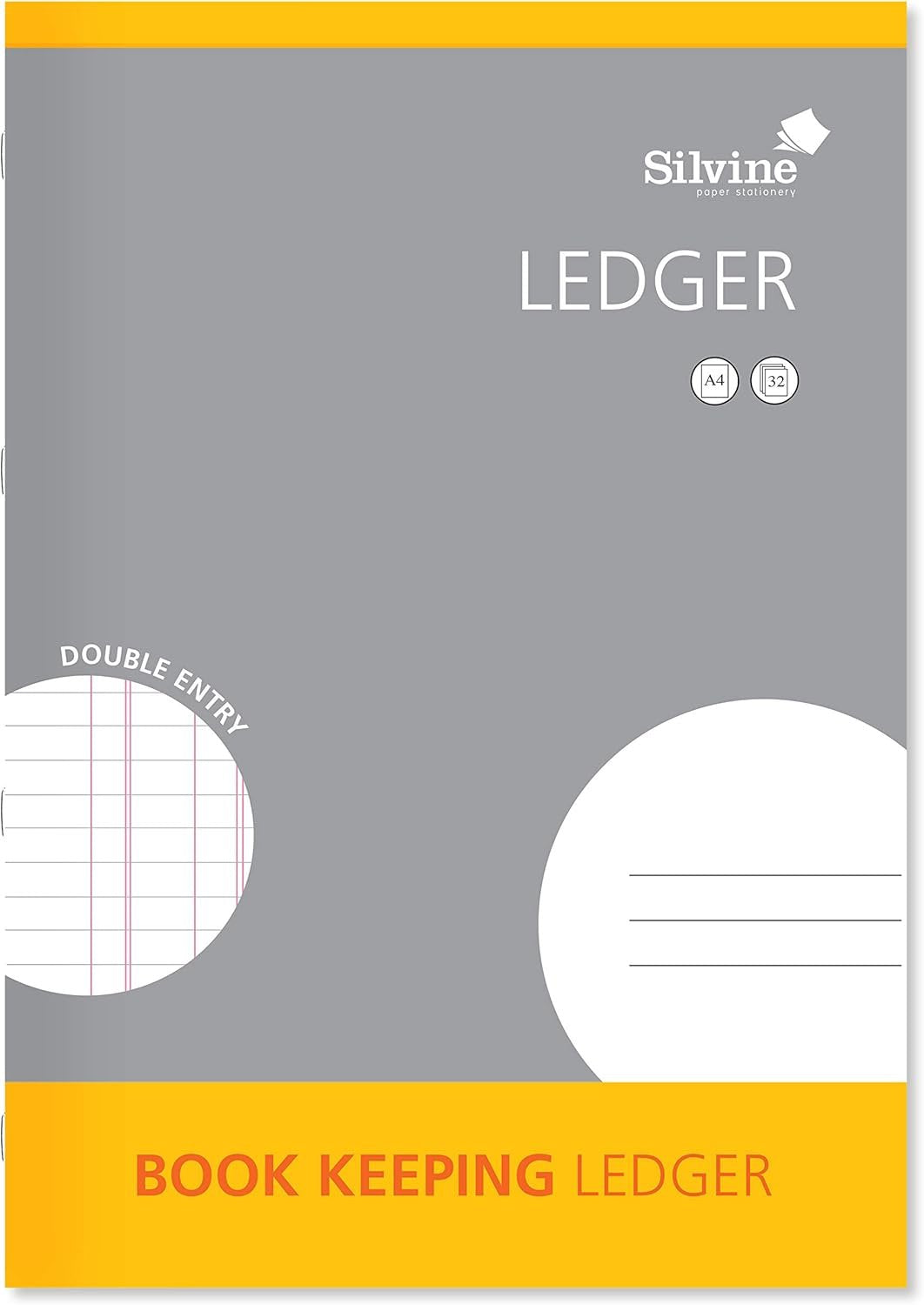 Silvine Portrait Book Keeping Ledger Feint Ruled 8mm 16 Leaves 90GSM A4 (Pack 6) - SJA4L-P