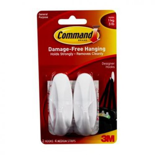 3M Command Medium Oval Hooks With Command Adhesive Strips White (Pack 2) 17081 - 7100117769