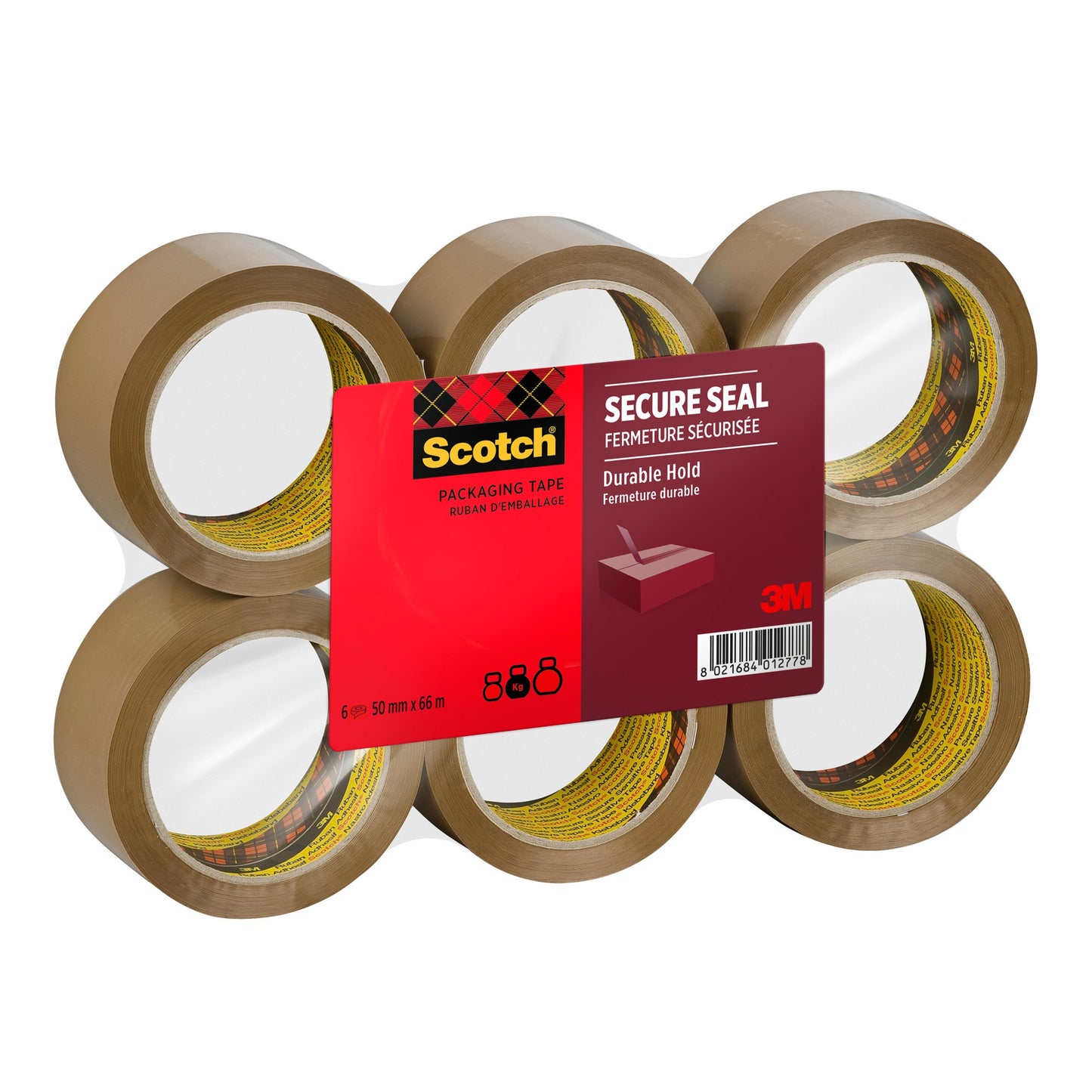 Scotch® Secure Seal Packaging Tape Brown 50 mm x 66 m 6 Rolls/Pack