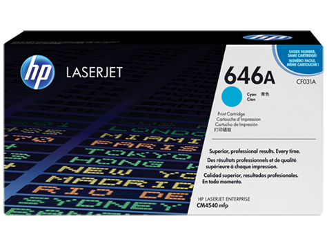 HP 646A Cyan Standard Capacity Toner 12.5K pages for HP Color LaserJet Enterprise CM4540 - CF031A