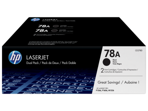HP 78A Black Standard Capacity Toner Cartridge Twinpack 2 x 2.1K pages (Pack 2) for HP LaserJet M1236/P1566/P1606 - CE278AD
