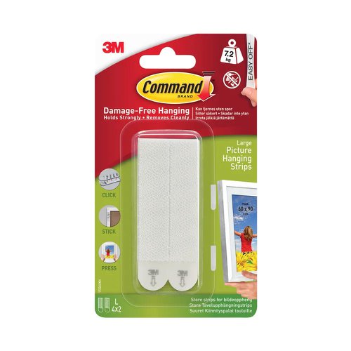 3M Command Large Picture Hanging Strips White (Pack 4) 17206 - 7100235867