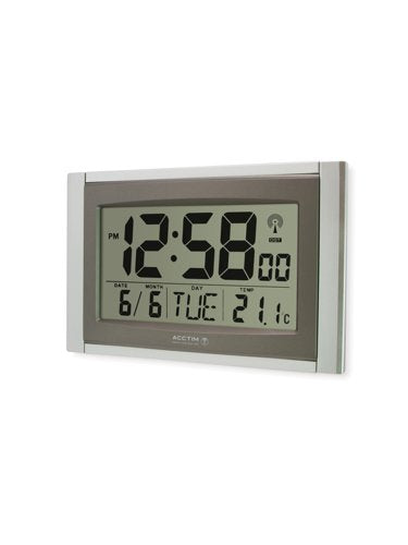 Acctim Stratus Radio Controlled LCD Digital Wall/Desk Clock Silver - 74057