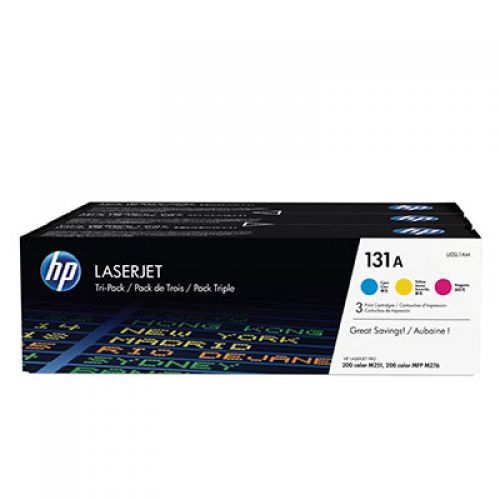 HP 131A Cyan Magenta Yellow Standard Capacity Toner Cartridge Multipack 3 x 1.8K pages (Pack 3) for HP LaserJet Pro M251/M276 - U0SL1AM