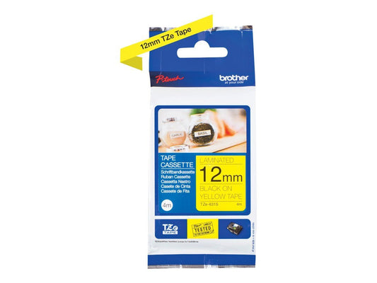 12MM BLACK ON YELLOW LAB TAPE (4 metre)