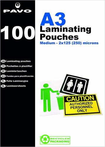 Pavo Laminating Pouch 2x125 Micron A3 Gloss (Pack 100) 8005895