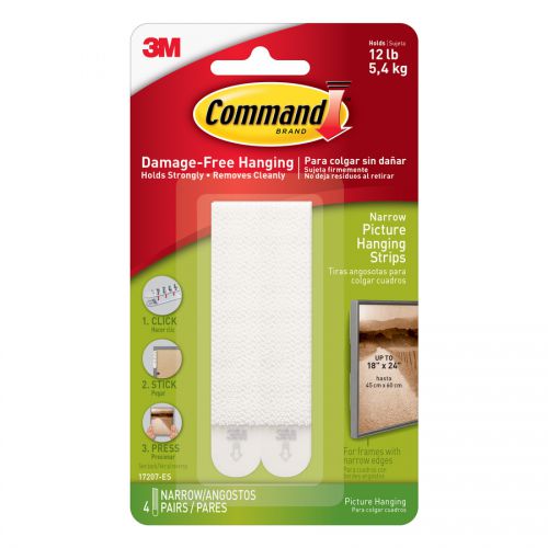 3M Command Narrow Picture Hanging Strips White (Pack 4) 17207 - 7100235863