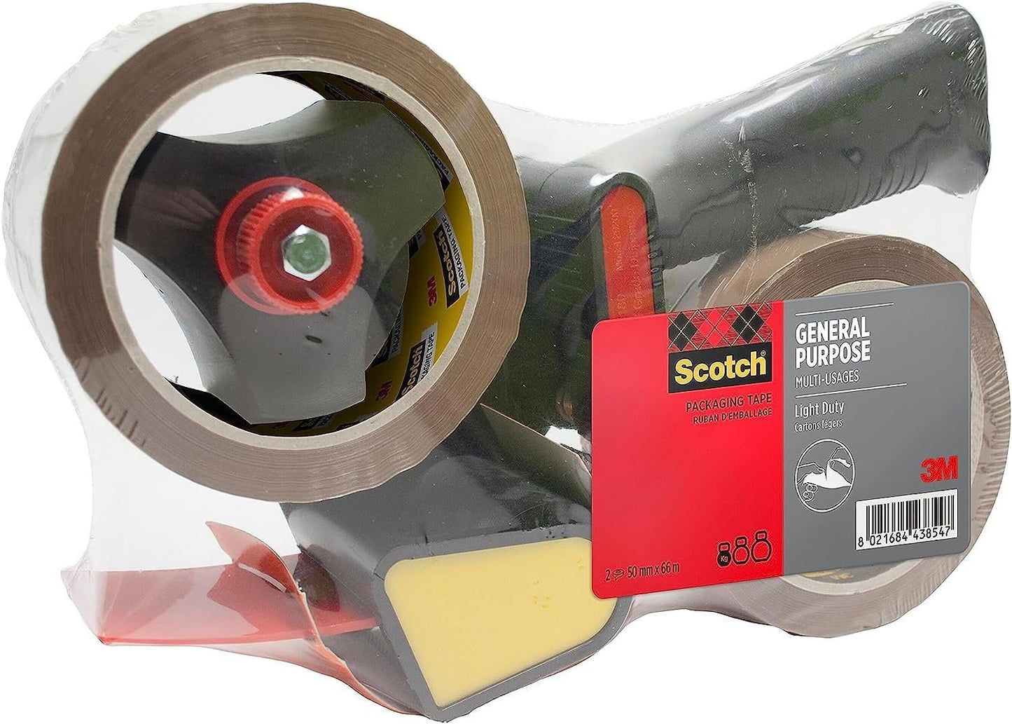 Pistol Grip Dispenser + Scotch® General Purpose Tape Low Noise Brown 50 mm x 66 m 1 Dispenser + 2 Rolls/Pack