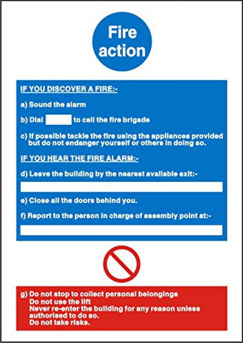 SECO Mandatory Safety Sign Fire Action Self Adhesive Vinyl 200 x 300mm - M011SAV-200X300
