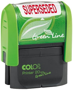 COLOP P20 Green Line Eco-friendly Self-inking SUPERSEDED Word Stamp Impression Size 35x12mm Red Ink - C144837SUP