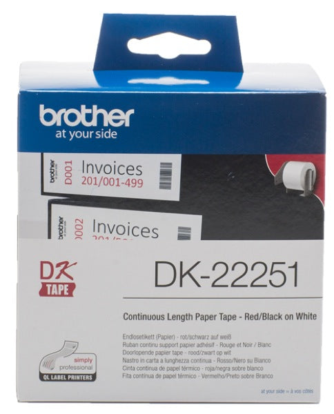 Brother DK-22251 Continuous Paper Tape Red/Black on White