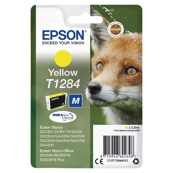 OEM Epson C13T12844012 (T1284) Ink Cartridge Yellow 225 Pages 3.5ml