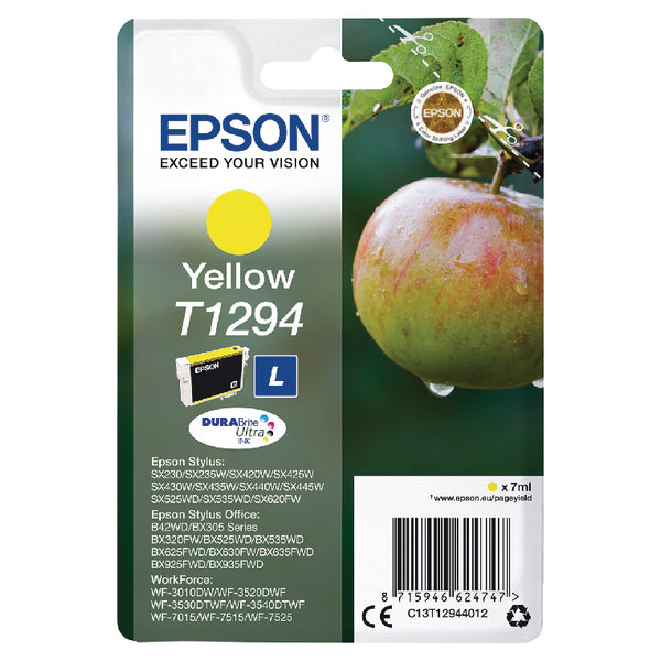 OEM Epson C13T12944012 (T1294) Ink Cartridge Yellow 515 Pages 7ml