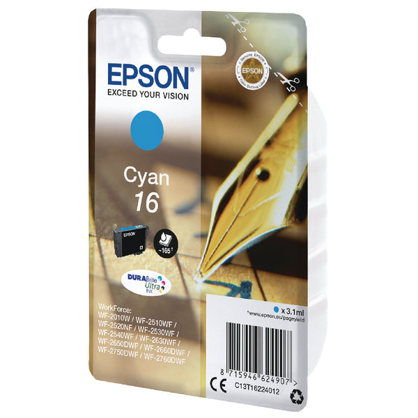 OEM Epson C13T16224012 Durabrite Ultra Ink 16 Series Pen & Crossword Cyan