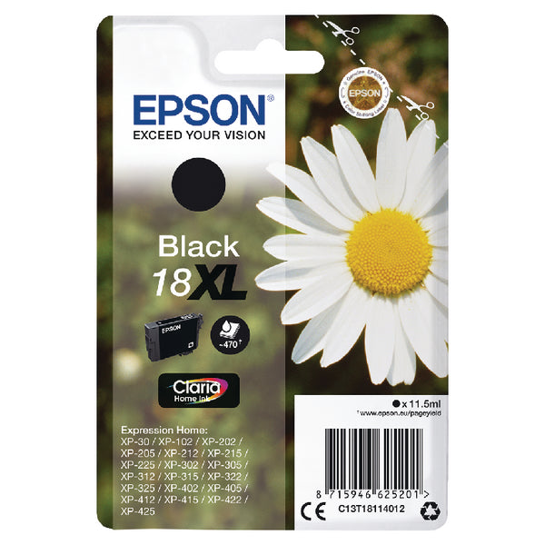 Original Epson C13T18114012 (18XL) Ink Cartridge Black High Capacity 470 Pages 11.5ml