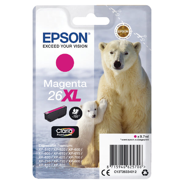 OEM Epson C13T26334012 (26XL) Ink Cartridge Magenta High Capacity XL 700 Pages 9.7ml