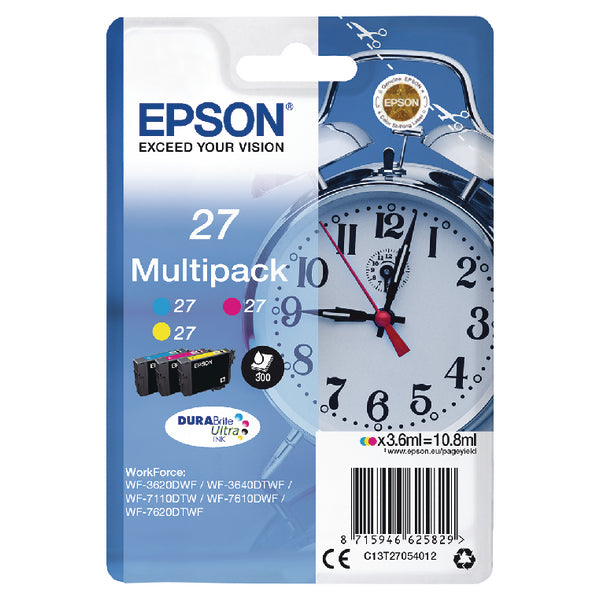 Original Epson C13T27054012 (27) Ink Cartridge Multi Pack CMY 3x350pg 3x3 6ml