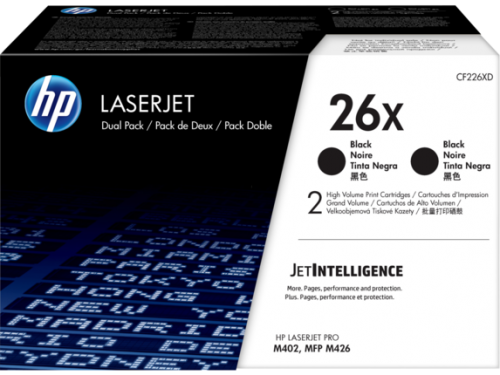 HP 26X Black High Yield Toner Cartridge Twinpack 2 x 9K pages (Pack 2) for HP LaserJet Pro M402/M426 - CF226XD