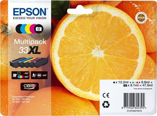 OEM Epson C13T33574011 (33XL) Ink Cartridge Multi Pack High Capacity BkCMYPBK 12.ml + 3x8.9ml + 8.1ml Pack=5