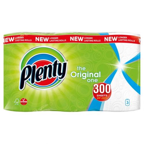 Plenty The Original One Kitchen Roll White 100 Sheets (Pack 3) 1105190