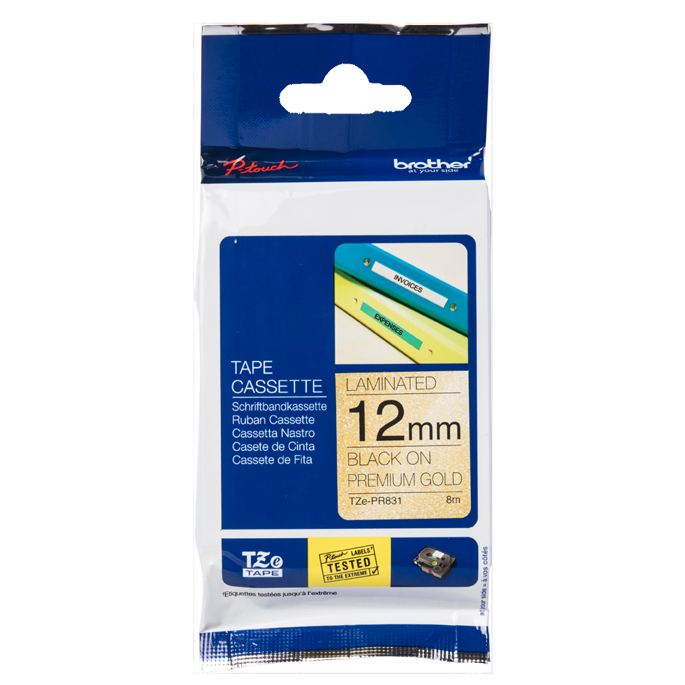 12MM BK ON PREMIUM GOLD LABELLING TAPE