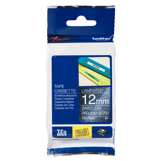 12MM WHITE ON PREMIUM SILVER LABELI TAPE