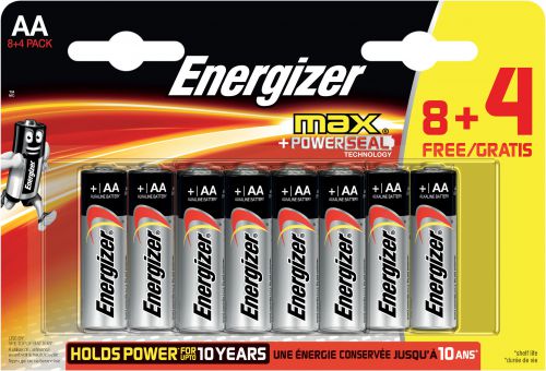 Energizer Max AA Alkaline Batteries (Pack 8 + 4 Free) - E301531600