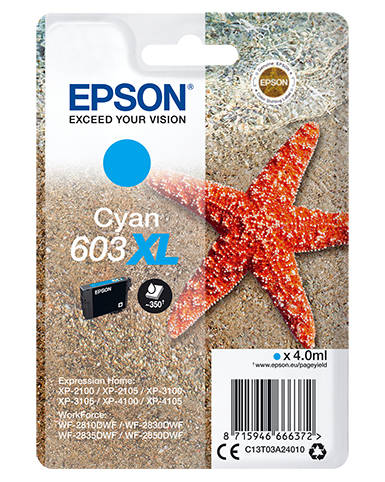 Original Epson 603XL High Capacity Cyan Ink Cartridge T03A24010