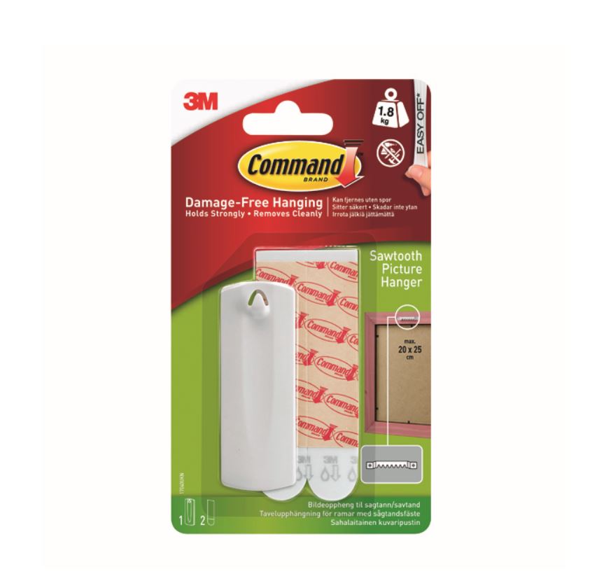 3M Command Sawtooth Picture Hanger With Command Adhesive Strips White (Each) - 7100109314