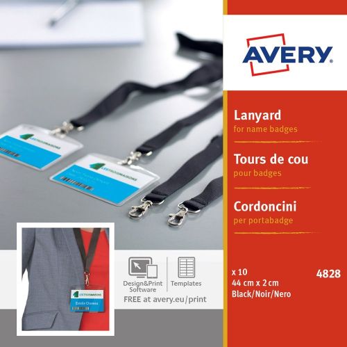 Avery Lanyard for Name Badges 440x20mm Black (Pack 10) 4828