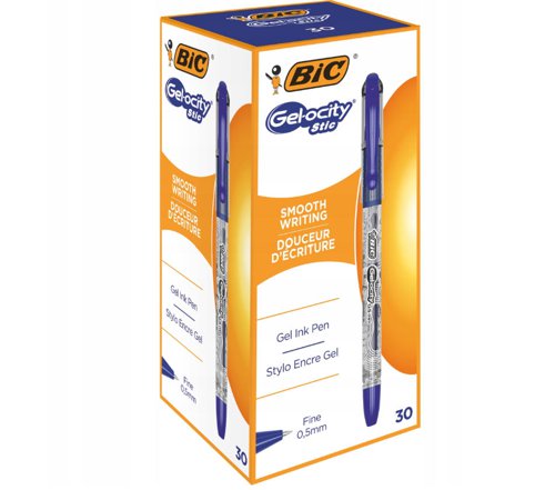 Bic Gel-ocity Stic Gel Rollerball Pen 0.5mm Line Blue (Pack 30) - CEL1010265