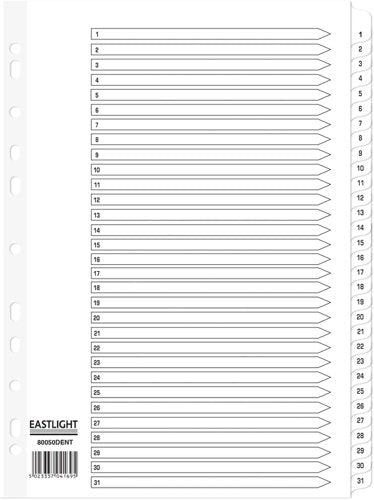 ValueX Index 1-31 A4 Card White 150gsm with White Mylar Tabs - 80050DENT