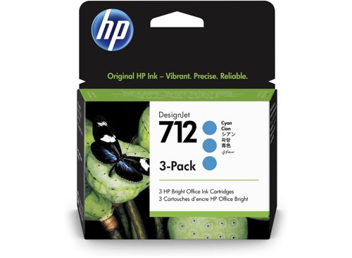HP No 712 Cyan Standard Capacity Ink Cartridge 3 Pack 29 ml - 3ED77A